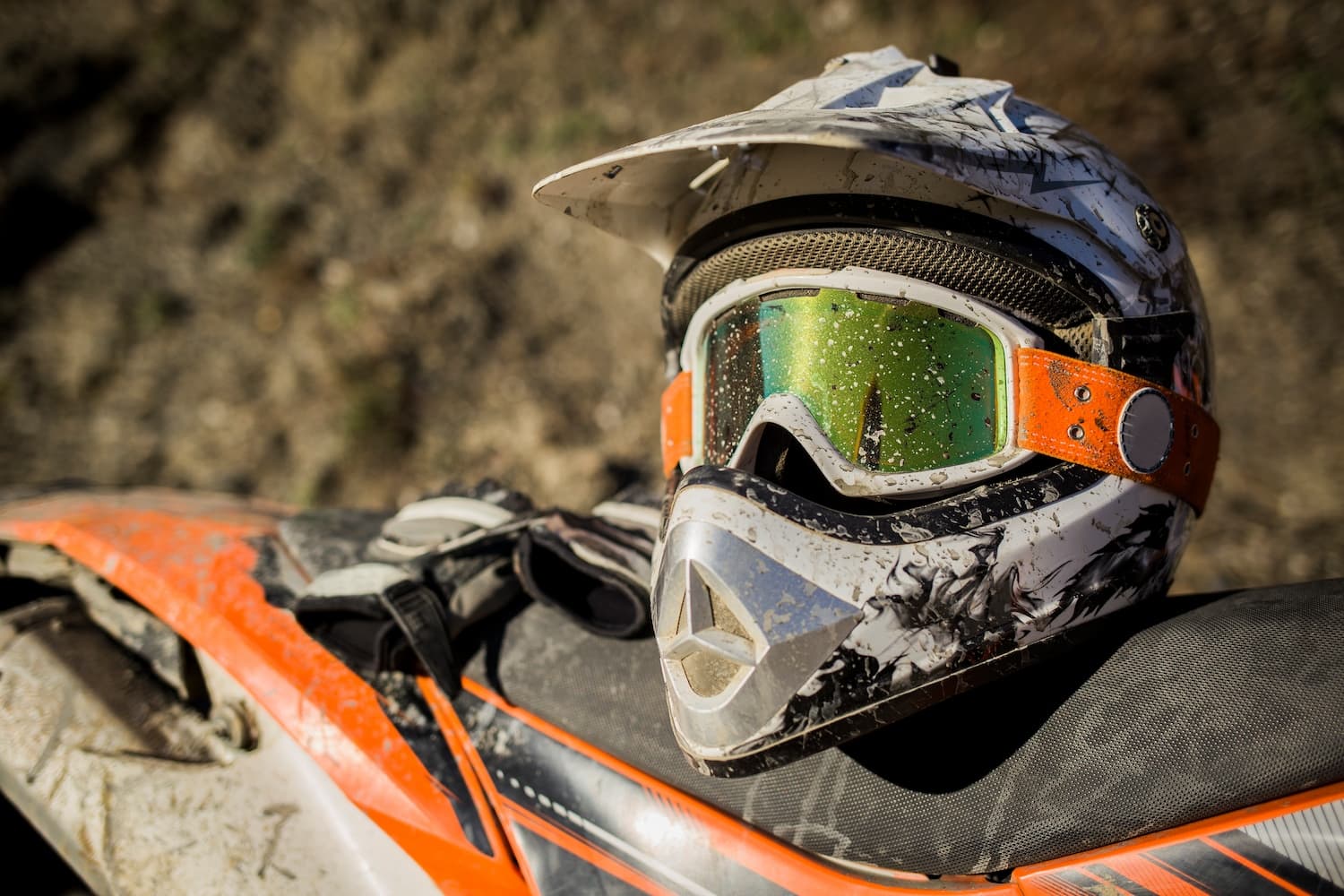 Helmet on a motorcycle handlebar