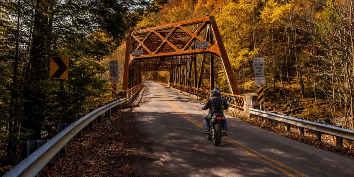 Insured motorcycle on a scenic country road in Pennsylvania