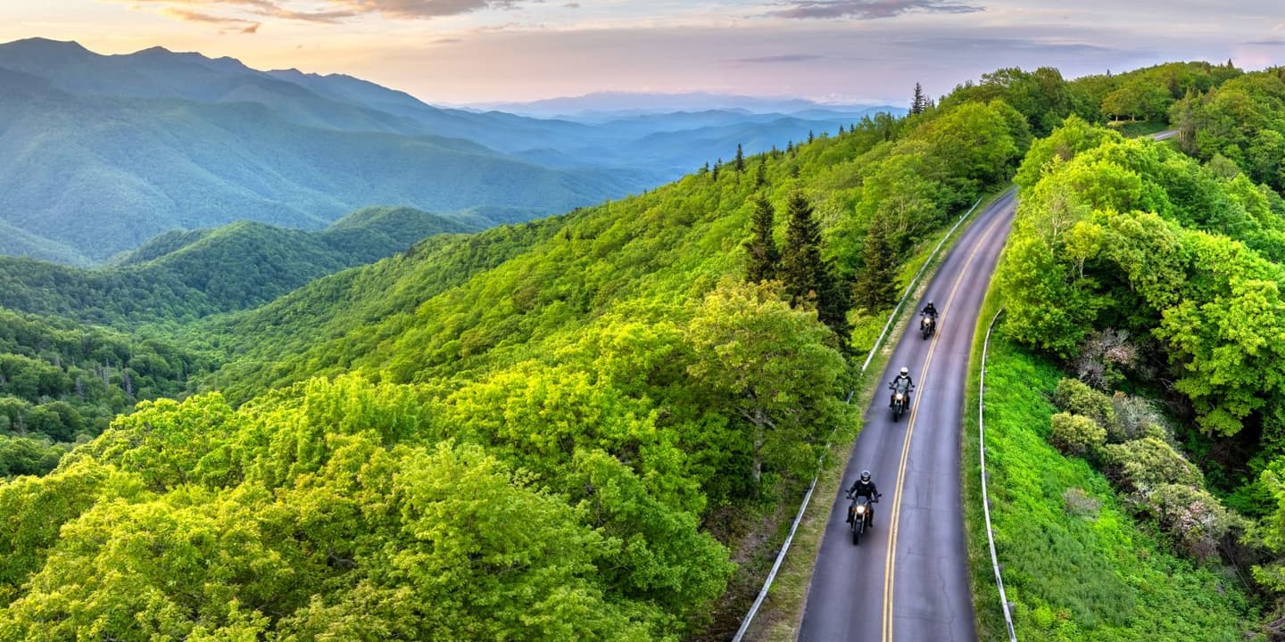 Insured Motorcycle riders traveling through the scenic mountains of Tennessee
